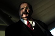 Historical interpreter Ted Zalewski, of Cambridge, Mass., portrays Theodore Roosevelt, the 26th president, to a packed house for a July 11 performance at the Dole Institute of Politics on KU's West Campus.