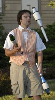 Bradley Barger, member of KU's Juggling Club, performs at Beach 'n' Boulevard, part of Traditions Week 2006.