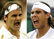 Roger Federer, left, and Rafael Nadal react during the men's final at Wimbledon in this file phot from July 8. Chances are good the two could meet again in the finals of this year's U.S. Open.