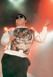 Japan&squot;s Ochi "Dainoji" Yousuke, winner of the Air Guitar World Championships 2007, is seen on stage Friday in Oulu, Finland.