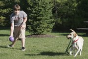 Dan Meter, 14, plays with his dog, Missy, on Friday in Strongs-ville, Ohio. Dan had a heart attack in March 2006, but it took a month to see a specialist who confirmed the diagnosis. A report from Ohio doctors documenting nine cases over 11 years in children as young as 12 says heart attacks in children are a rare but under-recognized problem.
