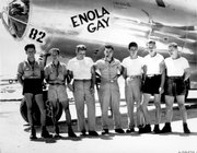 In this undated handout photo from the U.S.Army Air Force, the ground crew of the Enola Gay B-29 bomber, which bombed Hiroshima on Aug. 6, 1945, stands with pilot Col. Paul W. Tibbets, center, in the Marianas Islands. Tibbets died Thursday at his Columbus, Ohio, home. He was 92.