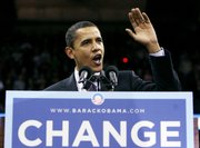 Democratic presidential hopeful Sen. Barack Obama, D-Ill., speaks at a rally in Madison, Wis. Obama on Tuesday swept primaries in Maryland, Virginia and the District of Columbia. Arizona Sen. John McCain won all three Republican primaries.