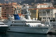 The 270-foot Ocean Breeze, built in 1981 for former Iraqi dictator Saddam Hussein, is seen docked Wednesday in the harbor at Nice, France.