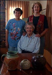 Betty Gates (right) with fellow Lawrence Potter's Guild members Helen Martin (left) and Betty Lessenden in a photo that was <a href="http://www2.ljworld.com/news/2003/sep/28/more_than_a/">published in a September 2003 story</a> in the Journal-World.