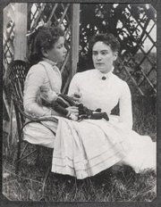 This 1888 photo released by the New England Historic Genealogical Society in Boston shows Helen Keller when she was 8 years old, left, holding hands with her teacher, Anne Sullivan, during a summer vacation to Brewster, Mass., on Cape Cod. A staff member at the society discovered the photograph in a large photography collection recently donated to the society.