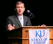 Chief Justice of the United States John G. Roberts Jr. addresses a capacity crowd at the Lied Center. Roberts on Wednesday gave the 40th lecture in the Vickers Memorial Lecture Series.