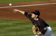Missouri pitcher Aaron Crow delivers a pitch against KU on May 9 at Hoglund Ballpark. Crow, who's 11-0 this season, should make the Tigers a tough out in the Big 12 tournament.