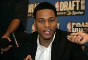 Former KU guard/forward Brandon Rush responds to questions Wednesday in New York. ESPN's draft coverage begins at 6 tonight.