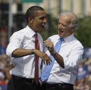 Democratic presidential Candidate Sen. Barack Obama, D-Ill., and his vice presidential running mate, Sen. Joe Biden, D-Del., appear together Saturday in Springfield, Ill.