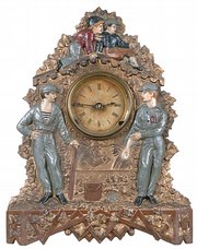 More than $10,000 was bid at Robert Edward Auctions of Watchung, N.J., for this rare iron clock depicting once-famous baseball players. Today few remember outfielder Bob Ferguson and pitcher Bobby Mathews, who played in the 1870s. The clock was made by Nicholas and Karl Muller.