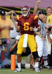 USC quarterback Mark Sanchez celebrates a touchdown pass in the first half. No. 1 USC destroyed No. 5 Ohio State, 35-3, on Saturday night in Los Angeles.