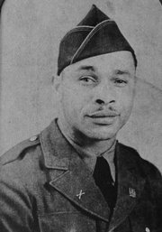A photograph of Lincoln Johnson, Lawrence, from his time serving during World War II. Lawrence brought a dog back from Germany by hiding it in his duffel bag.