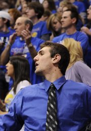 Transfer Jeff Withey looks on from the bench during the second half of the Jayhawks’ Jan. 13 game at Allen Fieldhouse.