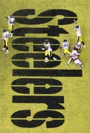 A flag flies in the end zone after Pittsburgh Steelers center Justin Hartwig (62) is called for holding during the fourth quarter of the Super Bowl on Feb. 1 in Tampa, Fla. Luckily for Hartwig, an ex-Kansas University center, it didn’t cost the Steelers the game. Pittsburgh went on to defeat Arizona, 27-23.