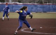 Kansas third baseman Val Chapple gets ready to throw over to first after fielding a grounder during the game against North Dakota State on Sunday, March 8, 2009, at Arrocha Ballpark.