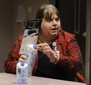 Debbie Miers, director of Food and Nutrition at Lawrence Memorial Hospital, talks about the new eco-friendly water cartons that will be available at LMH later this week.