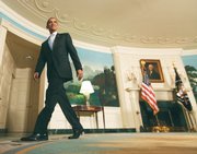 President Barack Obama exits after making comments on higher education Friday in the Diplomatic Reception Room of the White House in Washington.