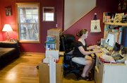 Irene Soderstrom created a home office out of a small area of her home’s living room. Her husband, David, uses a corner space in their bedroom for his office area.