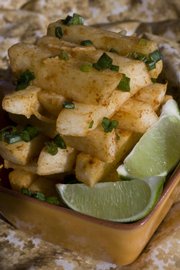 The spicy jicama salad is quick to make and a good way to balance out all those carbs typically found in a picnic basket.
