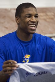 Kansas freshman Thomas Robinson came to campus early and made a public appearance at Bill Self’s summer basketball camp.