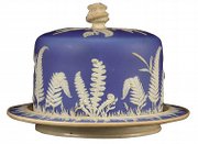 This jasperware-covered dish is 12 1/2 inches in diameter. The fern and cattail decoration was used on similar dishes made by Dudson Pottery, makers of pottery in England since about 1900. The dish sold for $153 at Jackson’s Auctioneers of Cedar Falls, Iowa.