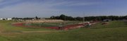 Workers continue installing the block building for the stands at the new Free State field on Tuesday.
