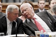 Senate Judiciary Committee Chairman Sen. Patrick Leahy, D-Vt., right, huddles with the committee’s ranking Republican Sen. Jeff Sessions, R-Ala., June 18 on Capitol Hill in Washington. Starting Monday, Sonia Sotomayor’s confirmation hearings promise high political theater for lead players Sessions and Leahy.