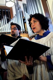 Anna Hoard, Topeka, and Chad Payton, Lake of the Ozarks, Mo., sing at Trinity Episcopal Church. Both singers are studying opera performance at Kansas University.