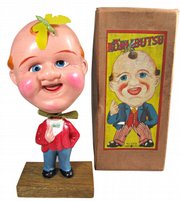 “Mr. Bighead” is a Japanese celluloid toy made before World War II. He is said to represent an American, while the insect on his head represents Japan. His eyes and mouth move. The mint in-the-box toy sold at Keith Spurgeon’s Mosby & Co. Auctions in Frederick, Md., for $3,191.