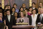 House Speaker Nancy Pelosi of California announces a bill that would continue health care for young Americans who could stay on their parents’ insurance until age 27 Tuesday on Capitol Hill in Washington. Pelosi says the provision in the House bill would help those who are out of school, looking for work or are part-time employees. The provision is based on Rep. Kathy Dahlkemper’s legislation. Dahlkemper says 31 percent of people ages 19 to 29 don’t have health care coverage. The Pennsylvania Democrat says there is “a clear and urgent need” to cover young adults. Separately, the Senate Finance Committee approved a White House-backed health care bill, which will go to the Senate for debate the week of Oct. 26.