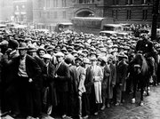 After 2,000 jobs are made available for park improvements and repairs, about 5,000 unemployed people gather outside City Hall in Cleveland, Ohio, in 1930 during the Great Depression. A new book titled “Dancing in the Dark: A Cultural History of the Great Depression” is an exhaustive overview of the films, songs, books, plays and design that emerged from America’s darkest economic decade.