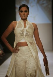 A model presents a creation by Pakistani designers Wednesday during Pakistan Fashion Week.
