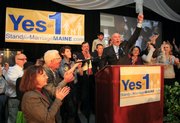 Frank Schubert, campaign director for Stand for Marriage Maine, claims victory for Yes on 1 on Tuesday evening in Portland, Maine.