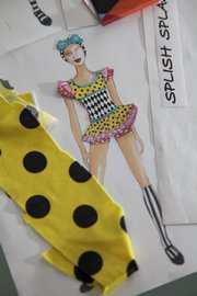 Below is a sketch for an outfit Lesnikowski designed for “SplishSplash,” a show in a new water theater on the Oasis of the Seas, a Royal Caribbean line.