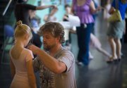 David Sturm pins an audition number on Sophie Bracker Sturm, 6, Lawrence, before the auditions for “A Kansas Nutcracker” Sept. 20 at the Lawrence Arts Center, 940 N.H. Auditions can be a difficult but learning experience for children.