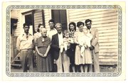 McMillen family photo circa 1942. Front row from left: Chet, Bertha, Jack Edwin holding Jackie Fischer, Lucille (Robinson) McMillen holding Alice McMillen. Back row from left: Lila (Markley) McMillen, Dale, Letha (McMillen) Fischer and Don.