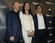 Lauren Graham, center, a cast member in “Parenthood,” poses with executive producers Ron Howard, left, and Brian Grazer at the premiere screening of the television show in Los Angeles.