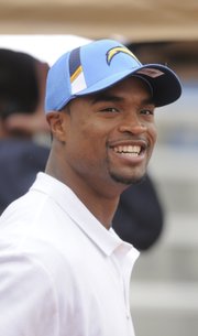 Newly drafted San Diego Charger Darrell Stuckey smiles on the sidelines as he watches during the second half of the Spring Game Saturday, April 24, 2010 at Memorial Stadium.
