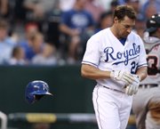 Kansas City’s Scott Podsednik walks away from the plate after striking out in the seventh inning against Detroit. The Tigers won, 4-2, Saturday in Kansas City, Mo.