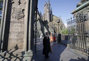 The entrance to Hogwarts Castle is seen Wednesday at The Wizarding World of Harry Potter at Universal Orlando theme park in Orlando, Fla. The Wizarding World of Harry Potter opens to general admission ticket holders Friday.