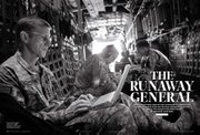 This March 15 image provided Tuesday by Rolling Stone magazine shows a layout from the magazine’s latest issue with a U.S. Navy/NATO photo of Gen. Stanley A. McChrystal on board a C-130 aircraft over Afghanistan. McChrystal was fighting for his job Tuesday after being summoned to Washington to explain his extraordinary complaints about President Barack Obama and his colleagues in the Rolling Stone article.