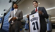 Newly drafted Grizzlies teammates Xavier Henry, left, and Greivis Vasquez meet with the media on Friday afternoon at the FedEx Forum in Memphis, Tenn.