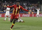 Ghana’s Asamoah Gyan celebrates after scoring a goal. Ghana eliminated the United States with a 2-1 victory in the World Cup on Saturday in Rustenburg, South Africa.