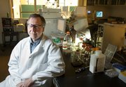 Val Stella, a distinguished professor of pharmaceutical chemistry at Kansas University, is pictured in his lab at Simons Laboratories. Recently, Stella was chosen as one of four inaugural inductees to the Lawrence Business Hall of Fame.