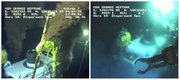 Images taken from video provided by BP PLC show oil flowing from two of three valves on the new 75-ton cap atop the site of the Deepwater Horizon oil spill in the Gulf of Mexico at 5:04 p.m. CDT Wednesday, left, and the top of the cap at 5:56 p.m. CDT on Thursday, minutes after the flow of oil was choked off. BP vice president Kent Wells said the oil stopped flowing into the water at 2:25 p.m. CDT after engineers gradually dialed back the amount of crude escaping through the last of three vents in the cap, an 18-foot-high metal stack of pipes and valves.