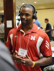 Nebraska wide receiver Niles Paul answers questions during a radio interview at Big 12 media days on July 26 in Irving, Texas.