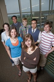 Free State High School National Merit semifinalists are clockwise from front, Liza Farr, Victoria Gilman, Amy Stahl, Alex Kong, Keil Eggers, Eric Palmquist and Alex Becker.