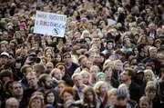 Demonstrators gather to protest against the far-right Sweden Democrats on Monday in central Stockholm, Sweden. Thousands of demonstrators rallied against the party on Monday, after the party garnered nearly 6 percent of the vote in Sunday’s election, securing 20 seats in parliament.