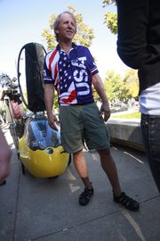 Colorado resident Tom Weis made a brief stop in Lawrence on Friday, Oct. 8, 2010, on KU campus to educate KU students about renewable energy.